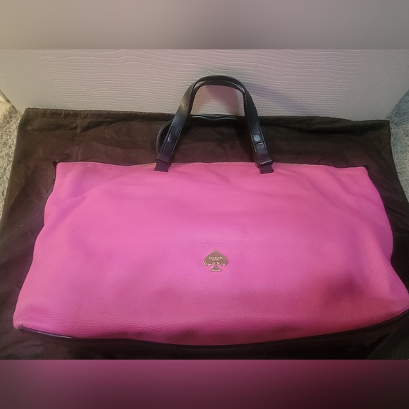 Kate Spade Large Pink & Black Leather Satchel Tote Bag - Picture 4 of 12